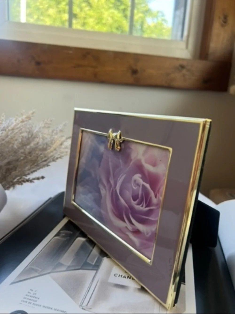 Elegant Purple Rose Glass Trinket Box with Gold Accents